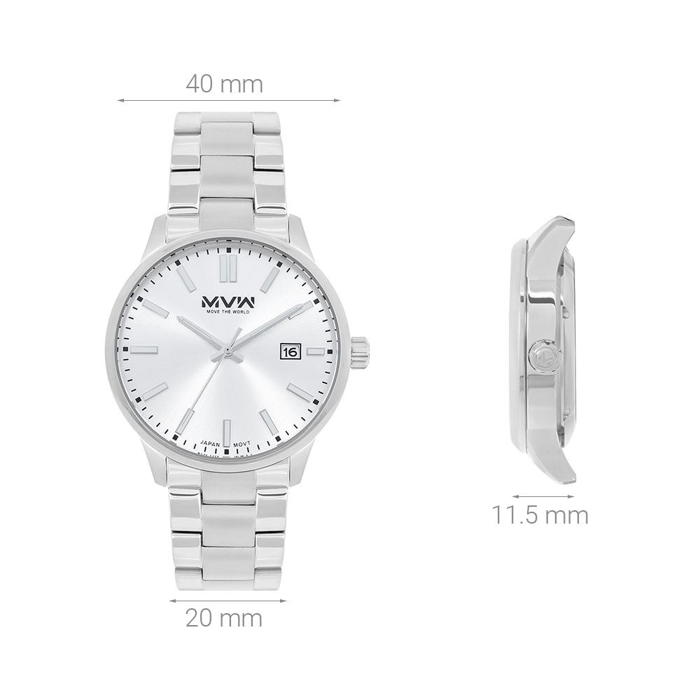 Đồng hồ MVW 40 mm Nam MS101-02 Màu Bạc