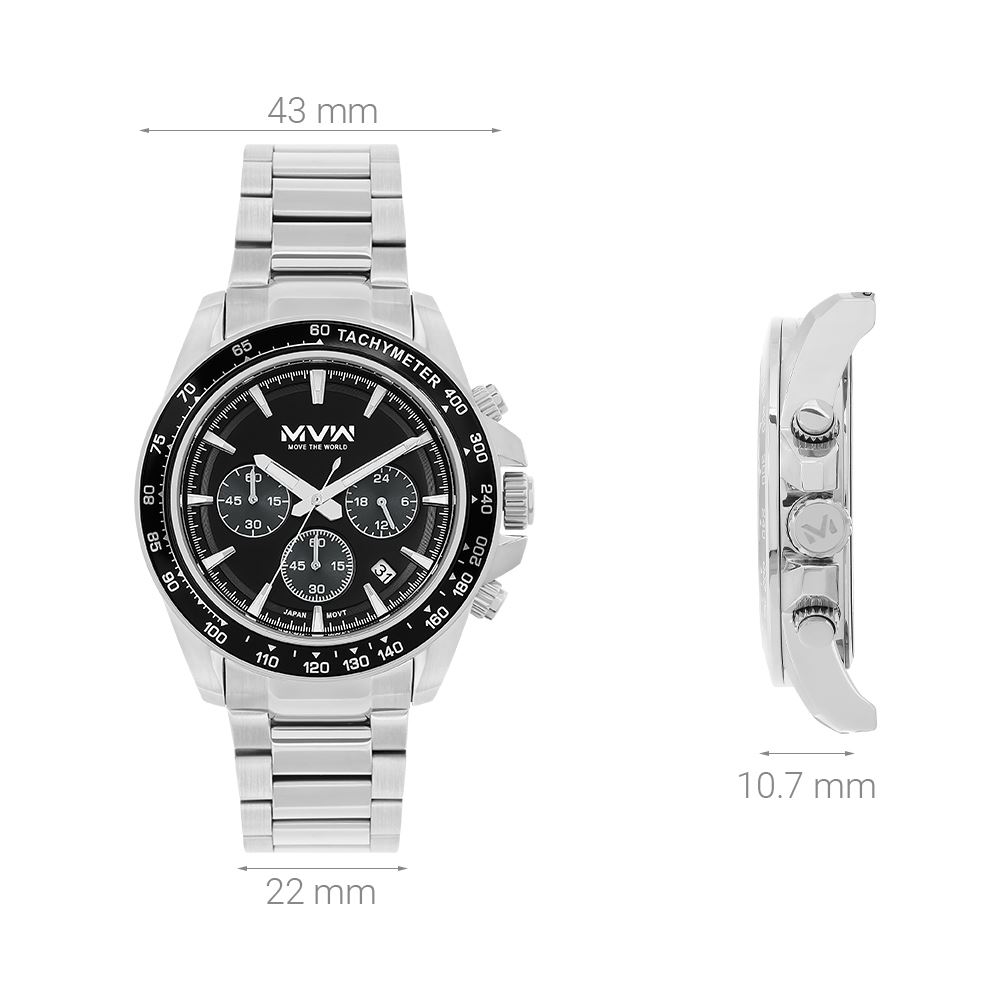 Đồng hồ MVW Sport 43 mm Nam MS110-01 Màu Bạc