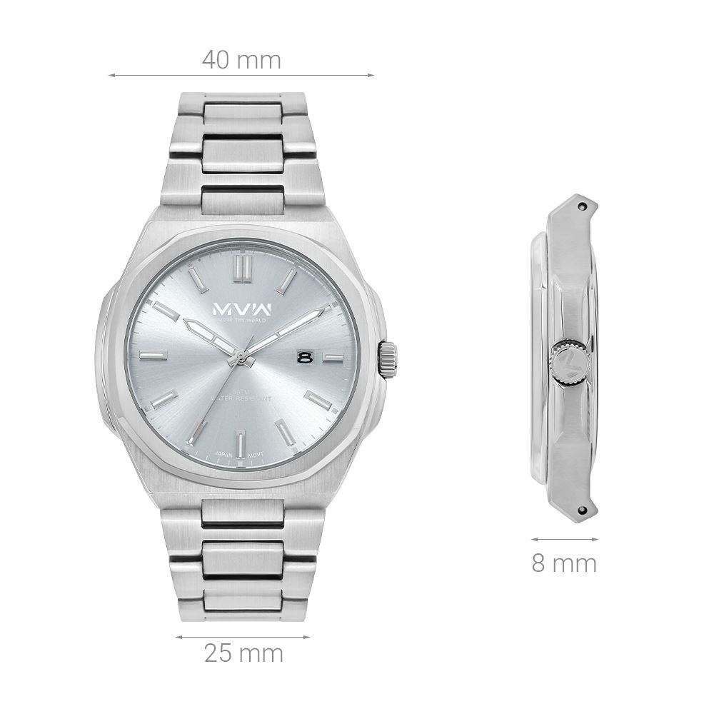 Đồng hồ MVW 40 mm Nam MS103-02 Màu Bạc