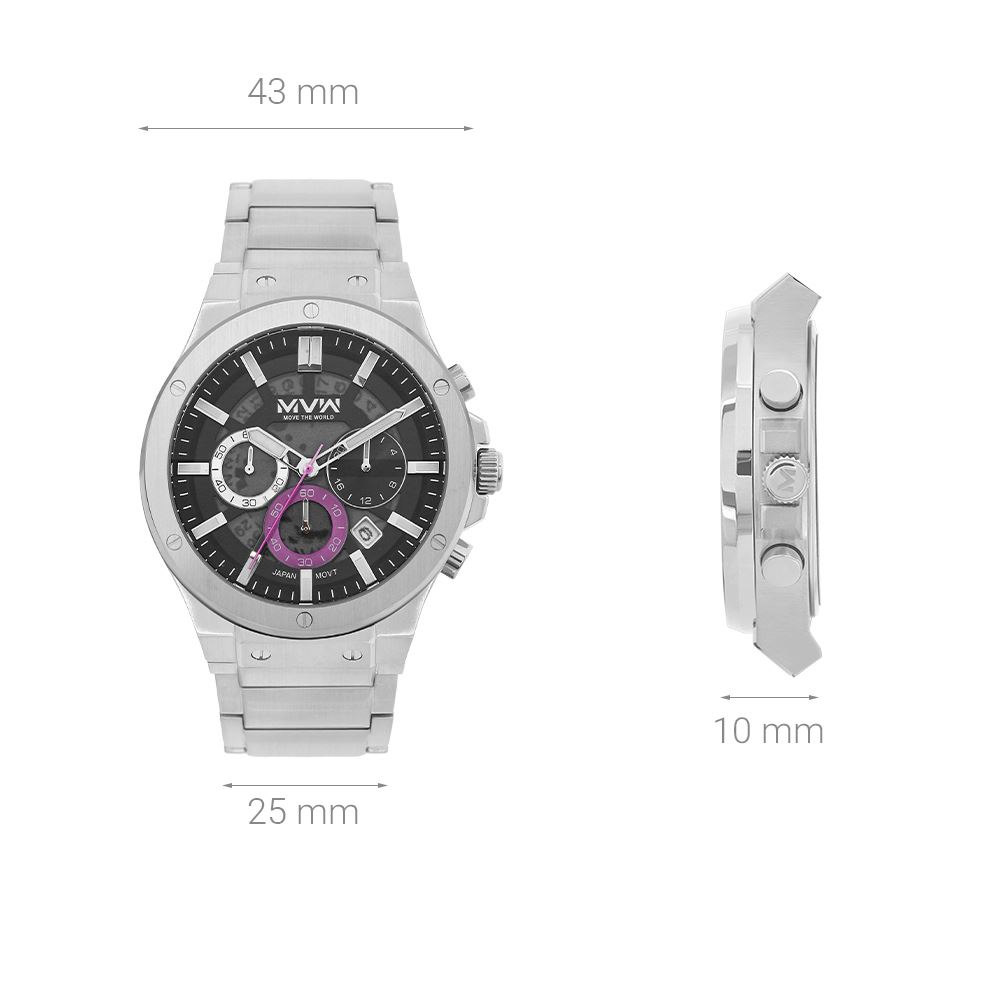 Đồng hồ MVW Sport 43 mm Nam MS108-01 Màu Bạc