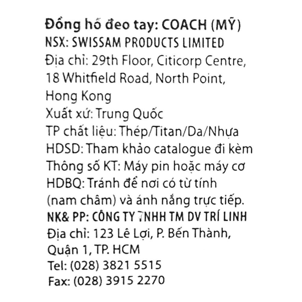 Đồng hồ Coach Brooks 38 mm Nữ 14504526 Màu Bạc