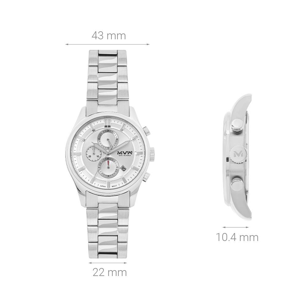 Đồng hồ MVW Sport 43 mm Nam MS106-02 Màu Bạc