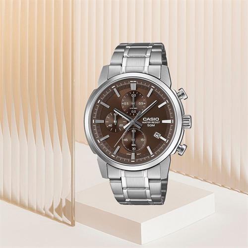 Đồng hồ Casio 42 mm Nam MTP-E510D-5AVDF Màu Bạc