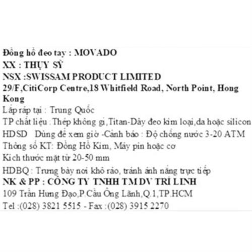 Đồng hồ MOVADO 35 mm Nam 3650256 Màu Bạc