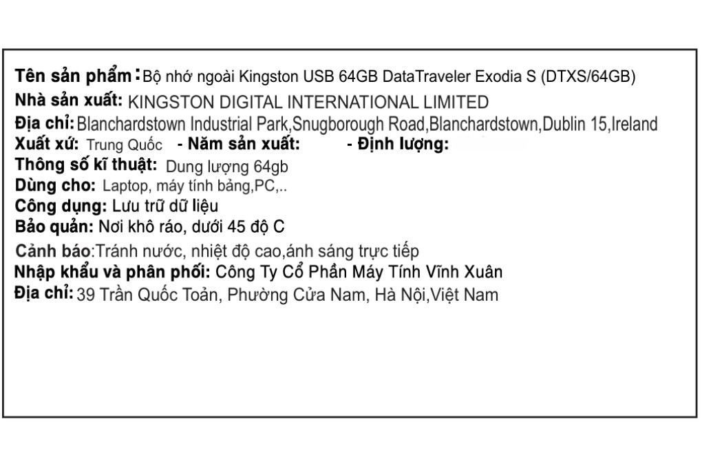 USB 3.2 64GB Kingston DataTraveler Exodia DTXS Màu Đen