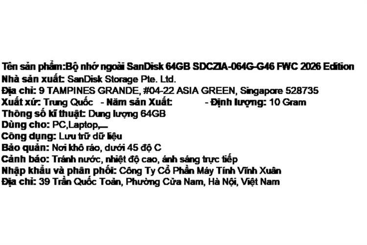 USB 3.2 64GB Sandisk SDCZIA FIFA World Cup 2026 Edition Màu Màu kết hợp