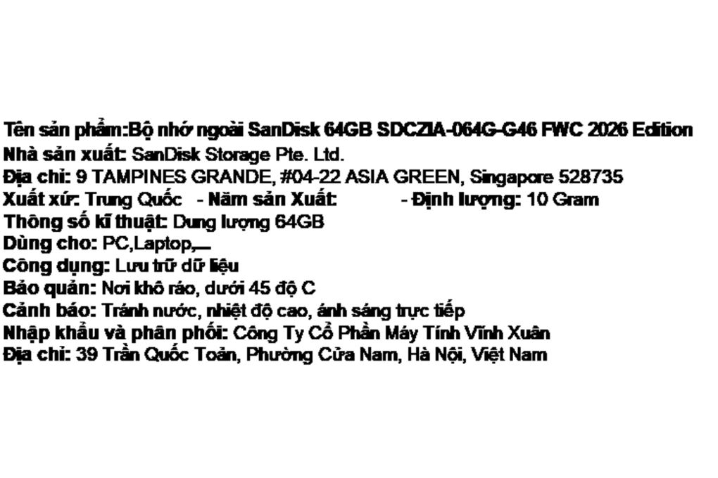 USB 3.2 64GB Sandisk SDCZIA FIFA World Cup 2026 Edition Màu Màu kết hợp