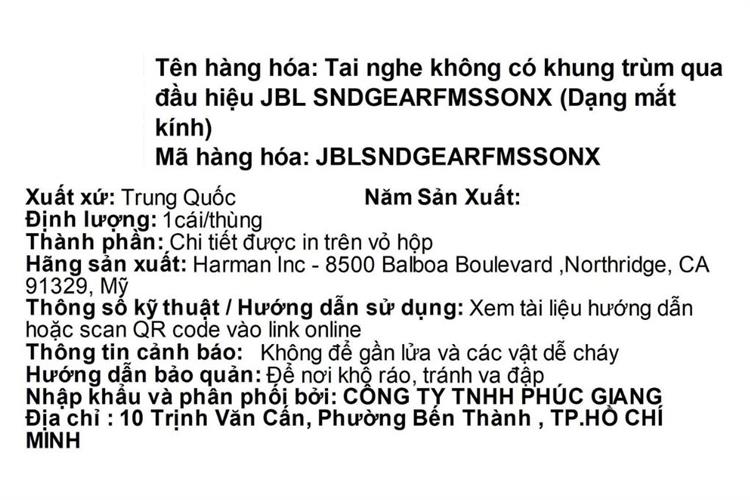 Mắt kính phát nhạc JBL Soundgear Frames Đen đá Onyx Màu Đen