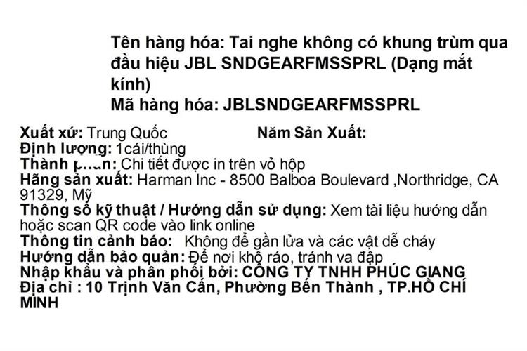 Mắt kính phát nhạc JBL Soundgear Frames Trắng ngọc trai Màu Trắng
