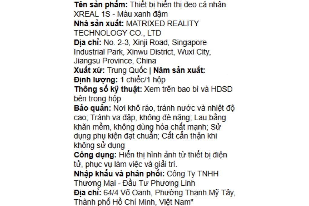 Mắt kính thông minh XREAL Glasses AI & AR 1S Màu Xanh Dương