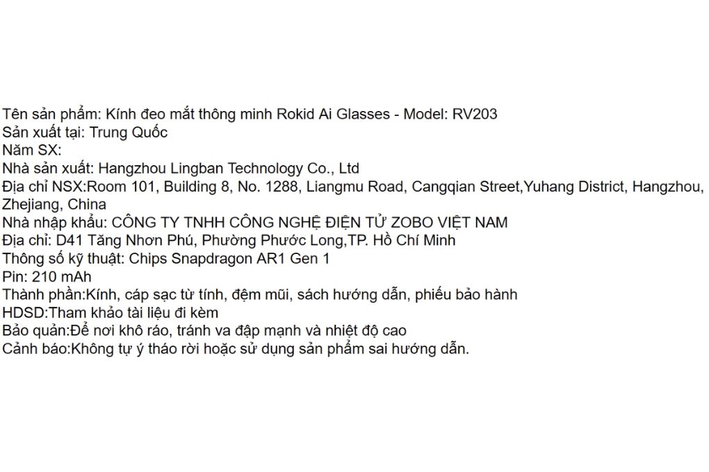 Mắt kính thông minh Rokid Glasses RV203 Màu Đen