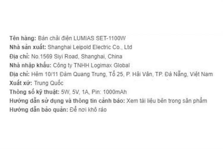 Bàn chải điện LUMIAS SET-1100W Màu Trắng