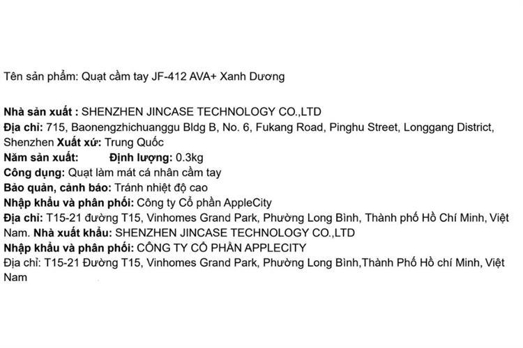 Quạt cầm tay AVA+ JF-412 Màu Xanh Dương
