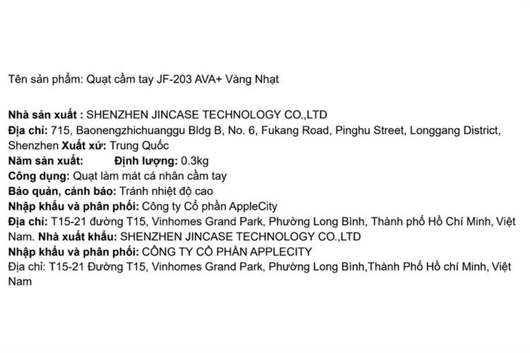 Quạt cầm tay AVA+ JF-203 Màu Vàng nhạt