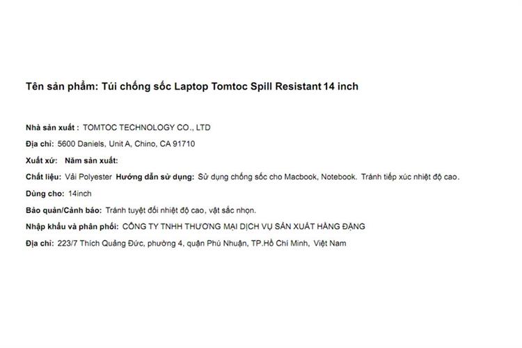 Túi xách chống sốc Laptop 14 inch Tomtoc Spill Resistant A22 Màu Xám