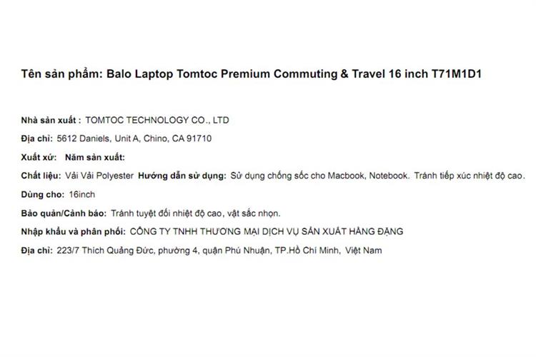 Balo Laptop 16 inch Tomtoc Premium Commuting & Travel T71M1D1 Màu Đen