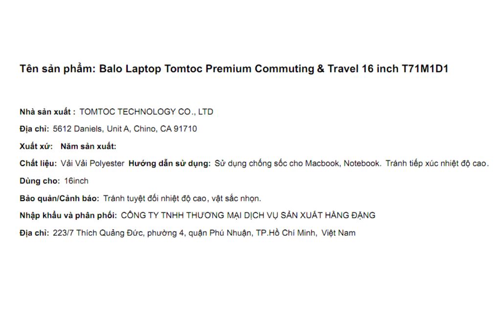 Balo Laptop 16 inch Tomtoc Premium Commuting & Travel T71M1D1 - 4