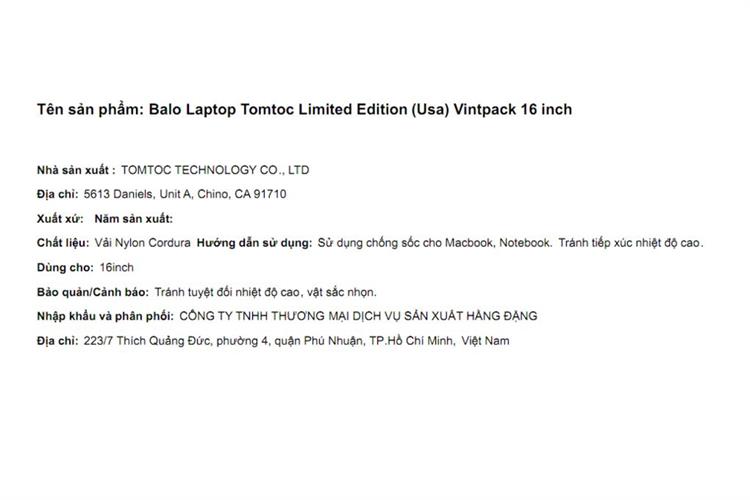Balo Laptop 16 inch Tomtoc Limited Edition Vintpack Màu Đen - nâu