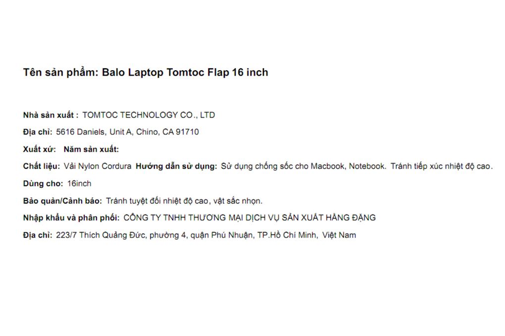 Balo Laptop 16 inch Tomtoc Flap Màu Đen