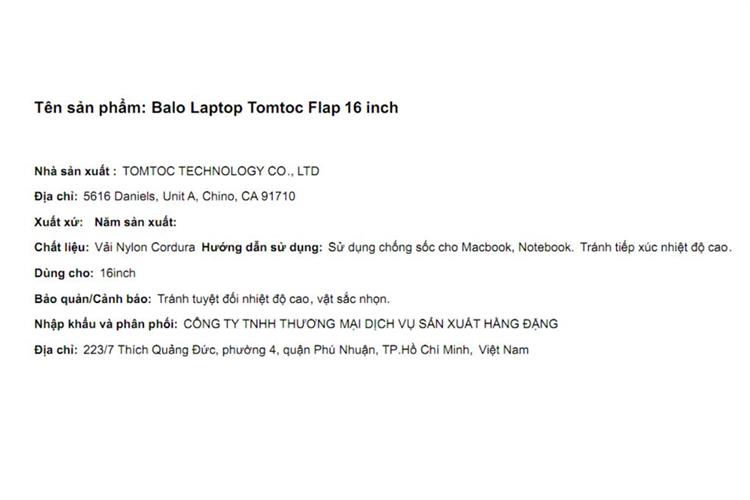 Balo Laptop 16 inch Tomtoc Flap Màu Đen - nâu