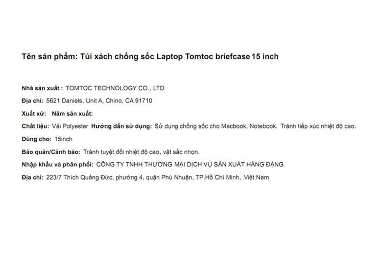 Túi xách chống sốc Laptop 15 inch Tomtoc Briefcase A43 Màu Đen