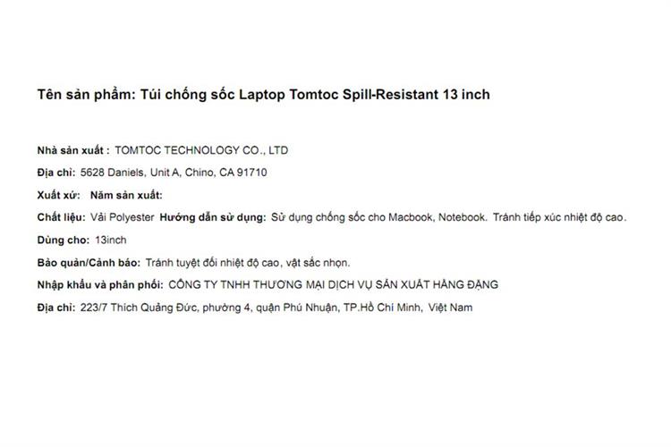 Túi xách chống sốc Laptop 13 inch Tomtoc Spill-Resistant Màu Đen