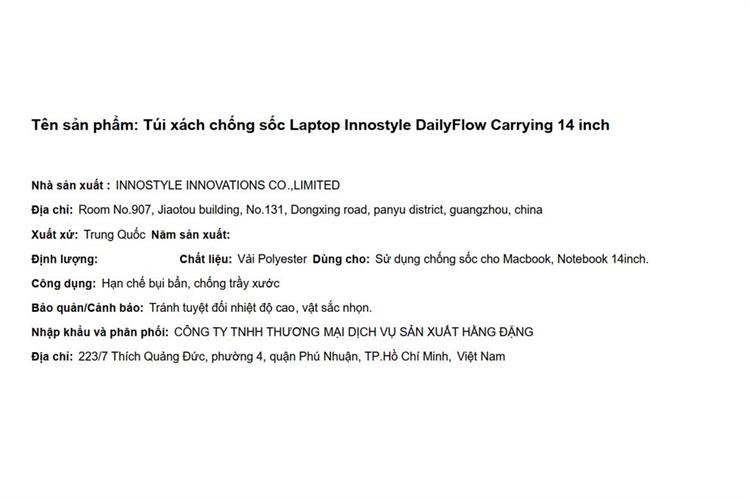 Túi xách chống sốc Laptop 14 inch Innostyle DailyFlow Carrying S100 Màu Xám
