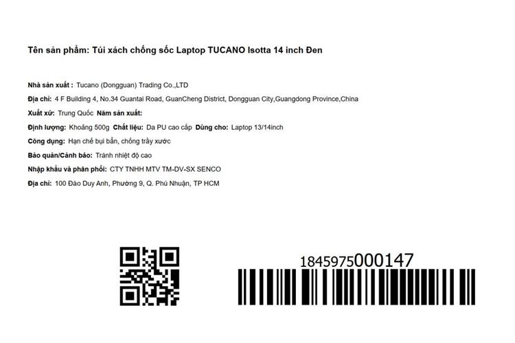 Túi xách chống sốc Laptop 14 inch Tucano Isotta Màu Đen