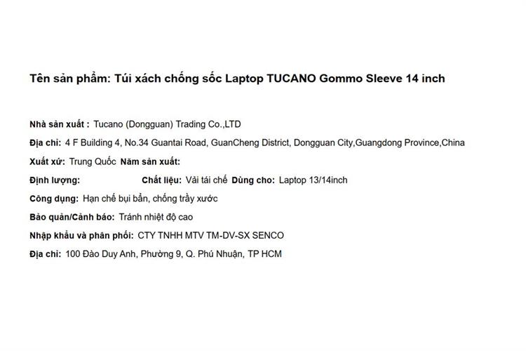 Túi chống sốc Laptop 14 inch Tucano Gommo Sleeve Màu Đen