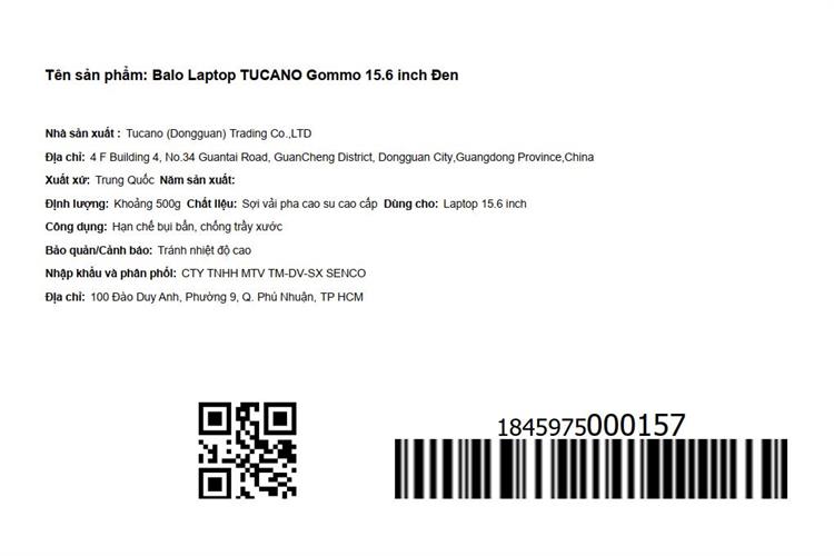 Balo Laptop 15.6 inch Tucano Gommo Màu Đen