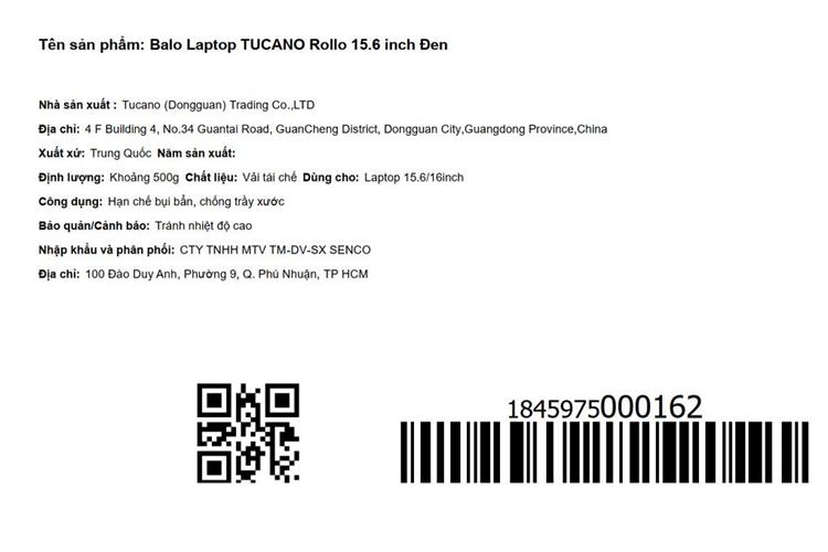 Balo Laptop 15.6 inch Tucano Rollo Màu Đen