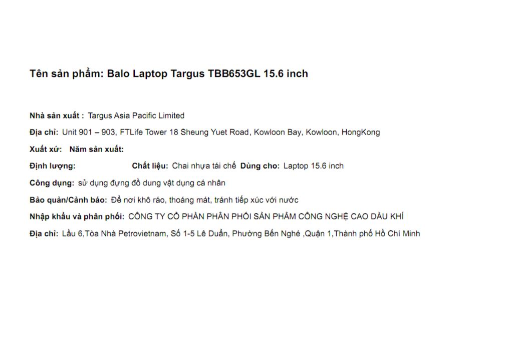 Balo Laptop 15.6 inch Targus TBB653GL Màu Đen