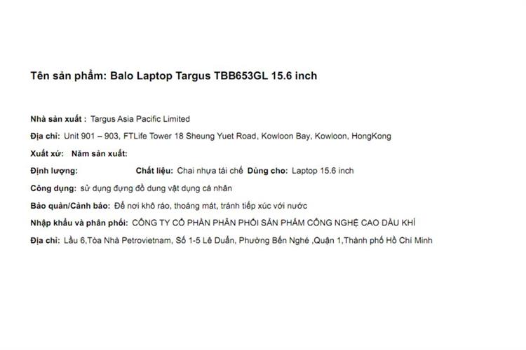 Balo Laptop 15.6 inch Targus TBB653GL Màu Tím