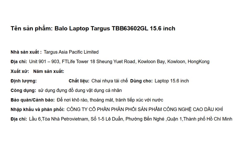 Balo Laptop 15.6 inch Targus TBB63602GL Màu Xanh Dương