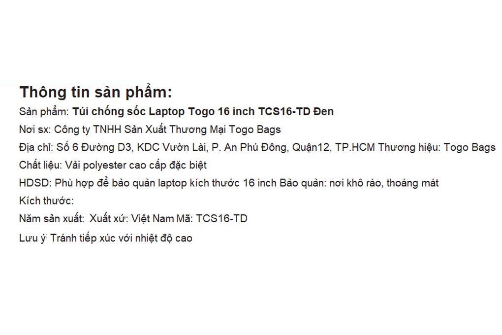 Túi chống sốc Laptop 16 inch Togo TCS16-TD Màu Đen