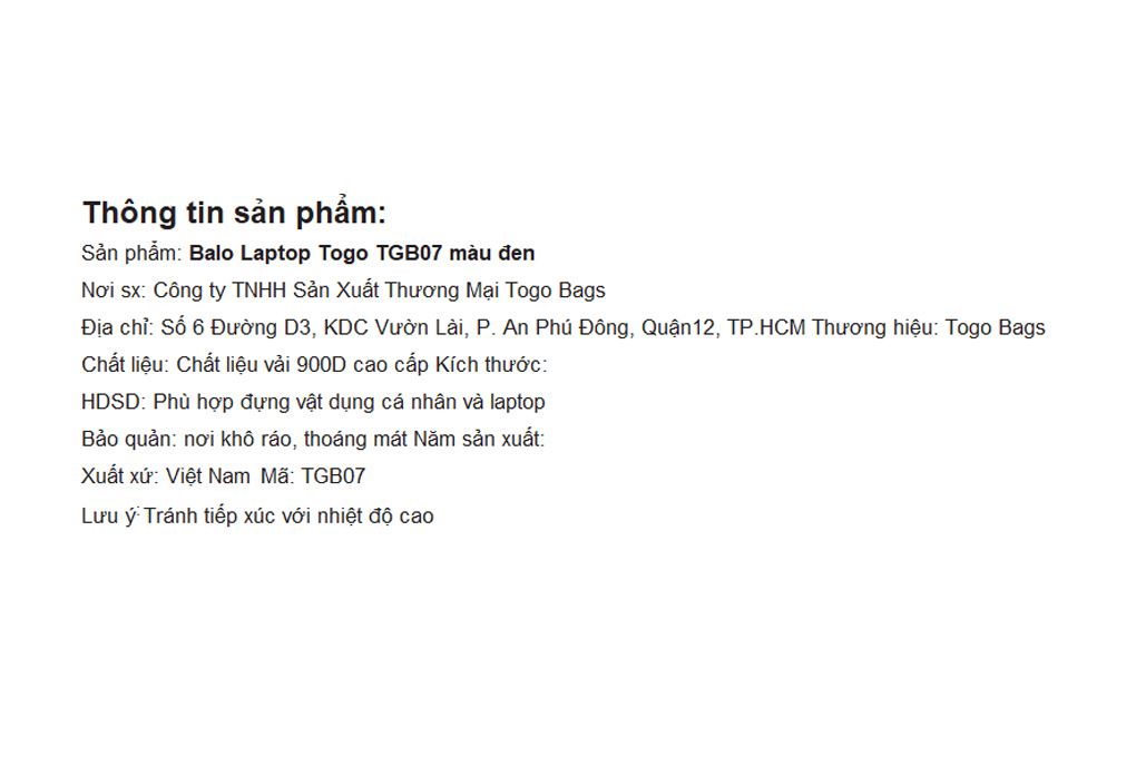 Balo Laptop 16 inch Togo TGB07 Màu Đen