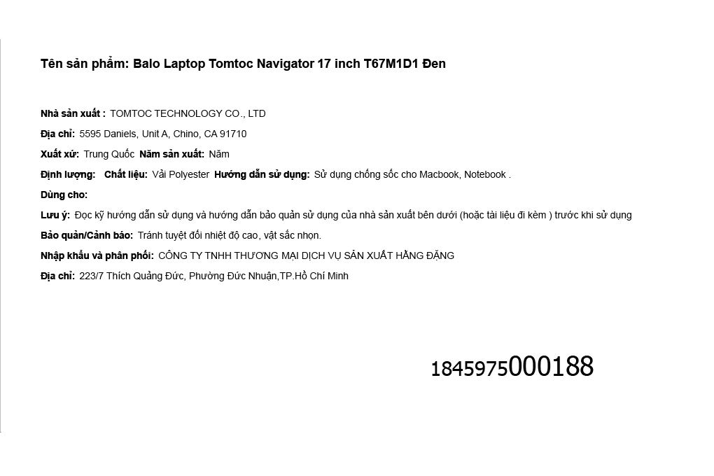 Balo Laptop 17 inch Tomtoc Navigator T67M1D1 - 12