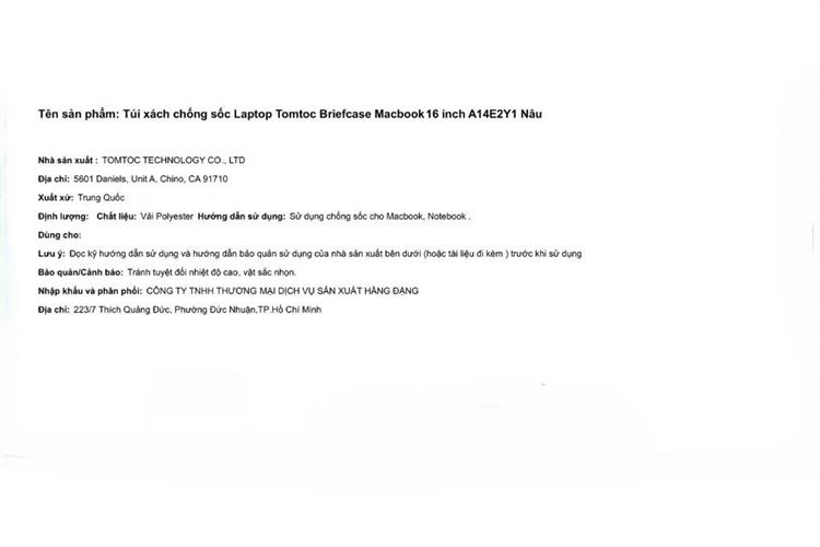 Túi xách chống sốc Laptop 16 inch Tomtoc Briefcase Macbook A14E2Y1 Màu Nâu