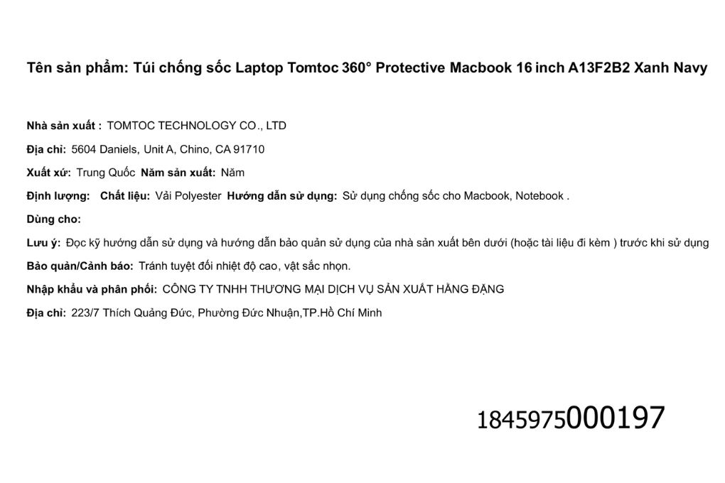 Túi chống sốc Laptop 16 inch Tomtoc 360 Protective Macbook A13 - 8
