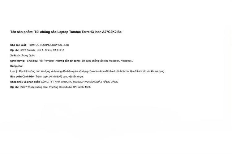 Túi chống sốc Laptop 13 inch Tomtoc Terra A27 Màu Màu be