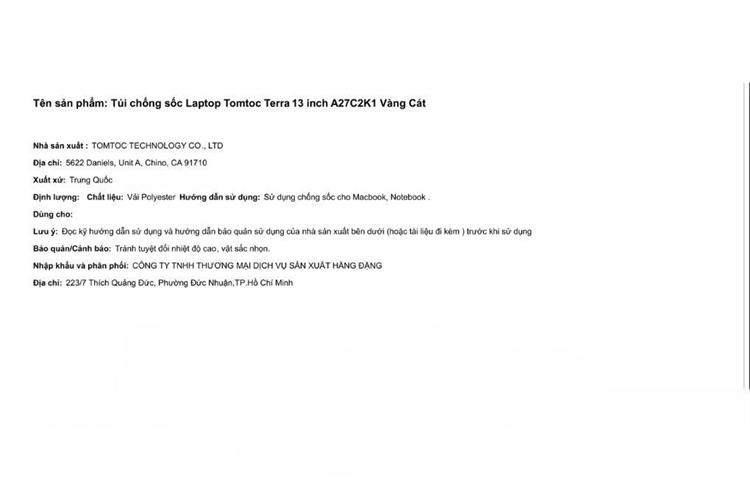 Túi chống sốc Laptop 13 inch Tomtoc Terra A27 Màu Vàng nhạt