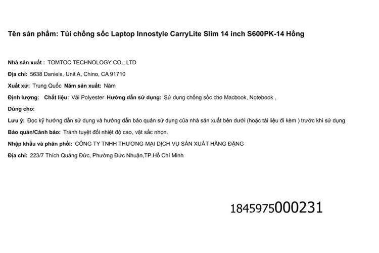 Túi xách chống sốc Laptop 14 inch Innostyle CarryLite Slim S600 Màu Hồng phấn