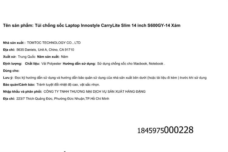 Túi xách chống sốc Laptop 14 inch Innostyle CarryLite Slim S600 Màu Xám