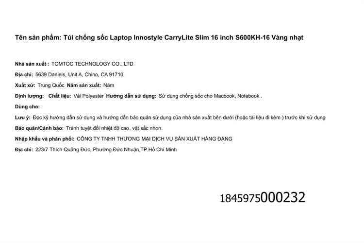 Túi xách chống sốc Laptop 16 inch Innostyle CarryLite Slim S600 Màu Vàng nhạt