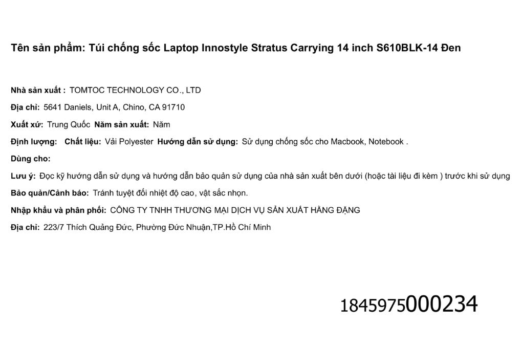 Túi xách chống sốc Laptop 14 inch Innostyle Stratus Carrying S610 Màu Đen