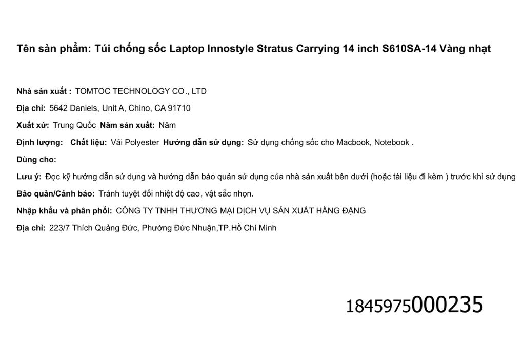 Túi xách chống sốc Laptop 14 inch Innostyle Stratus Carrying S610 Màu Vàng nhạt
