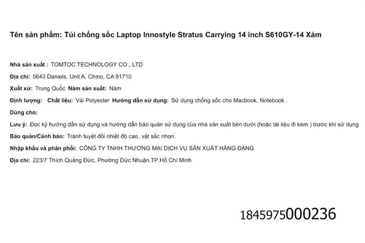 Túi xách chống sốc Laptop 14 inch Innostyle Stratus Carrying S610 Màu Xám