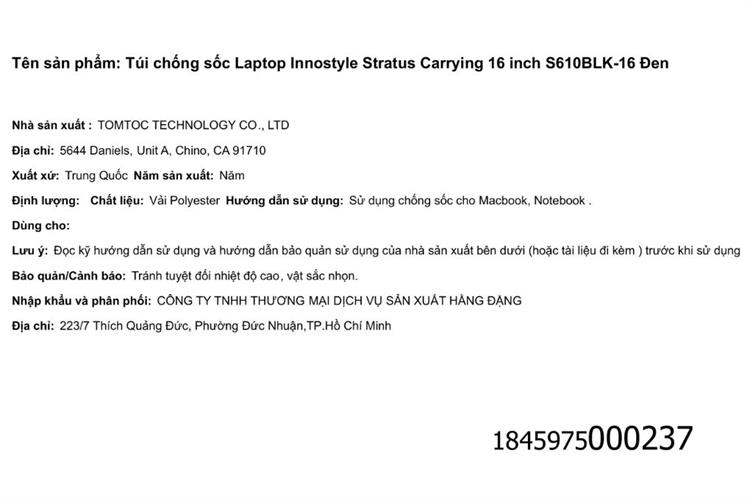 Túi xách chống sốc Laptop 16 inch Innostyle Stratus Carrying S610 Màu Đen