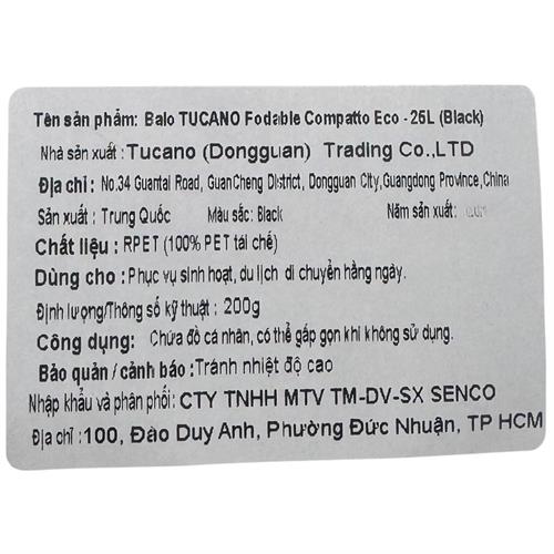 Balo Laptop 14 inch TUCANO Fodable Compatto Eco - Đen Màu Đen
