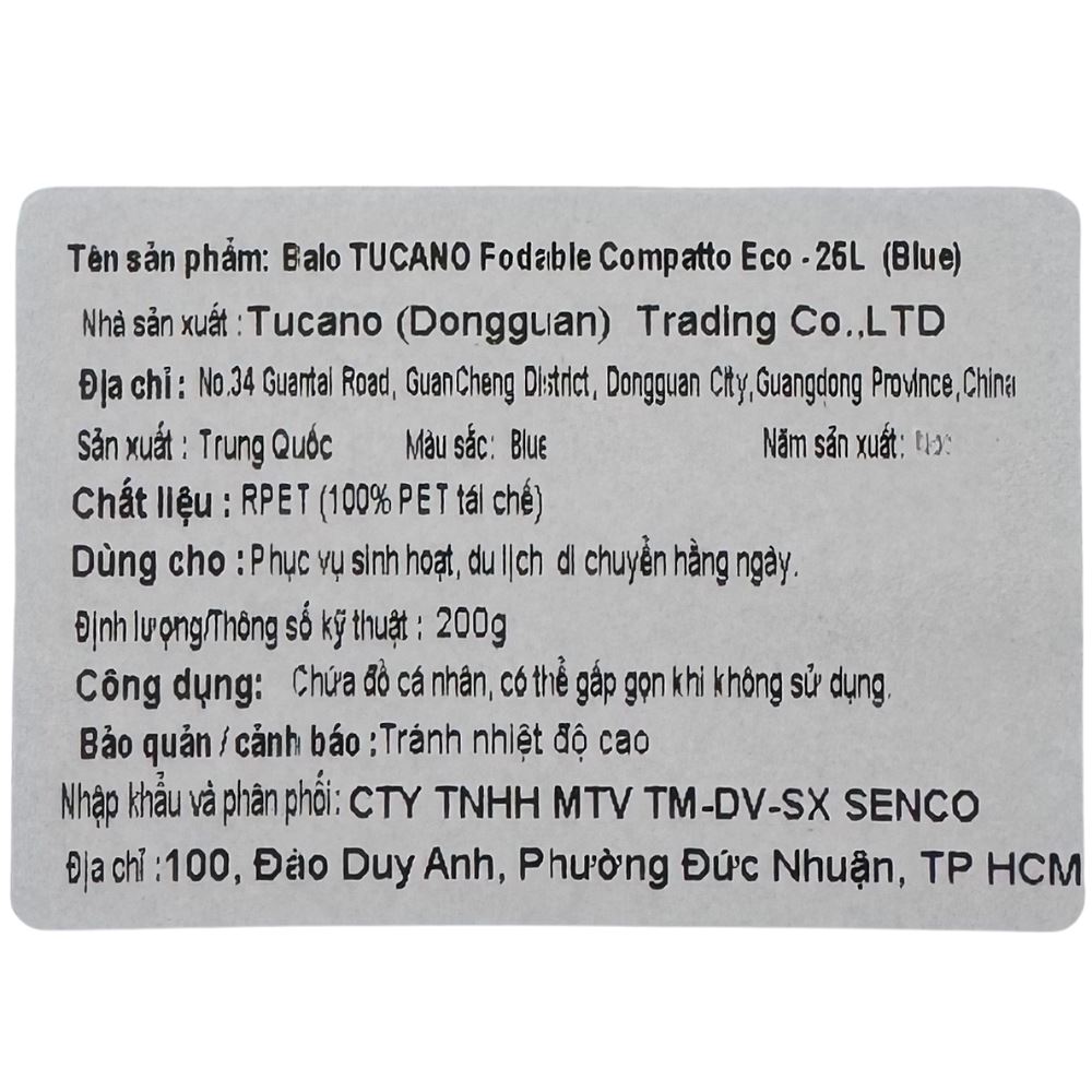 Balo Laptop 14 inch TUCANO Fodable Compatto Eco - Xanh dương - 5